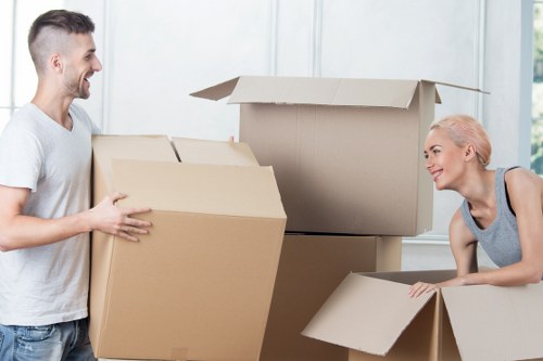Removal van and packed boxes for a Bedfordpark house move