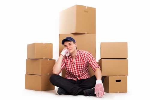 Packed boxes and household items prepared for removal van transport